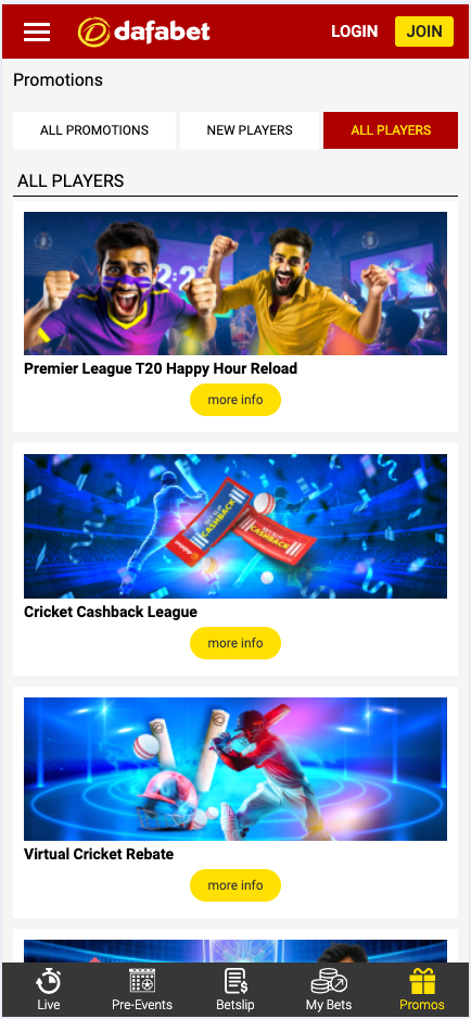 The Dafabet promotion page has the latest betting bonuses.