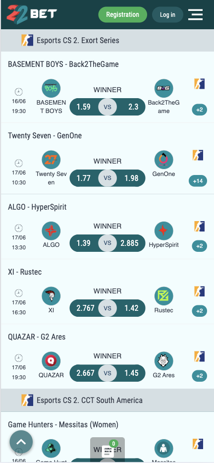 22Bet CS2 Betting Options