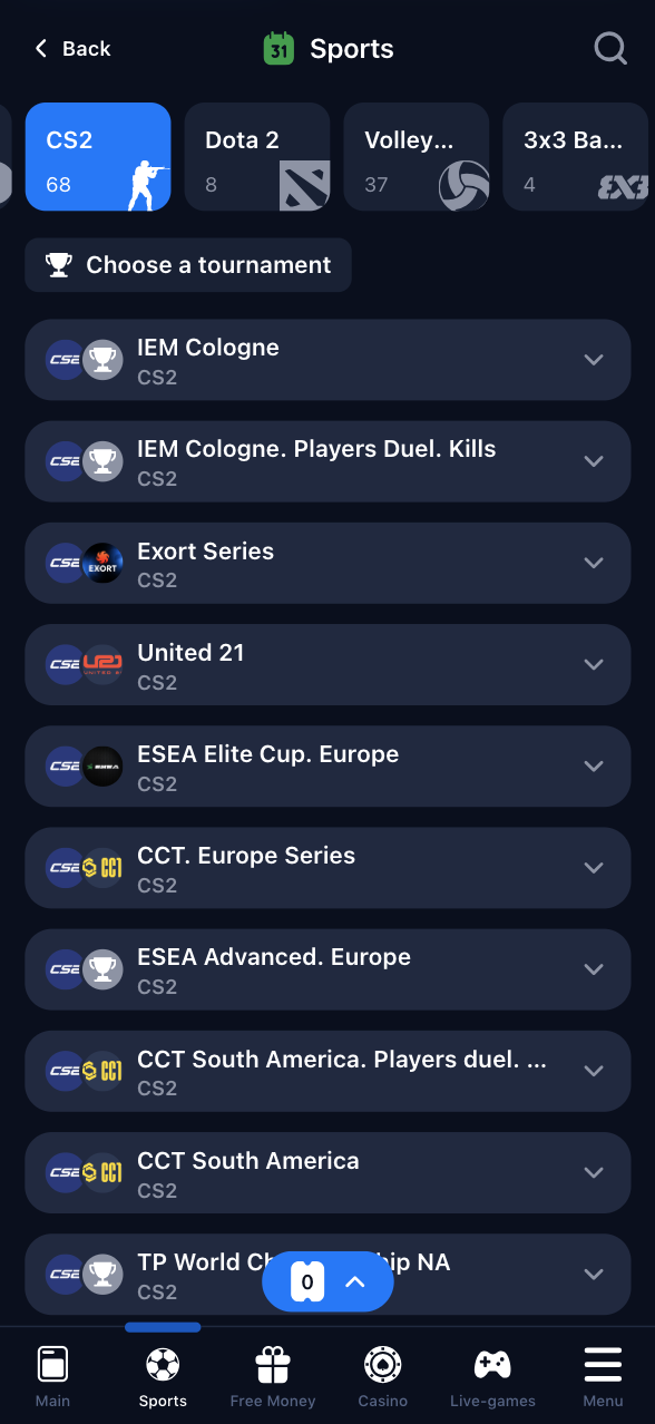 CS2 betting options example
