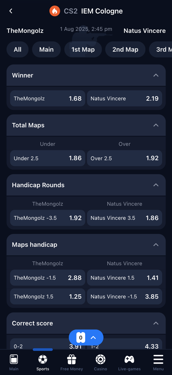 CS2 betting options example