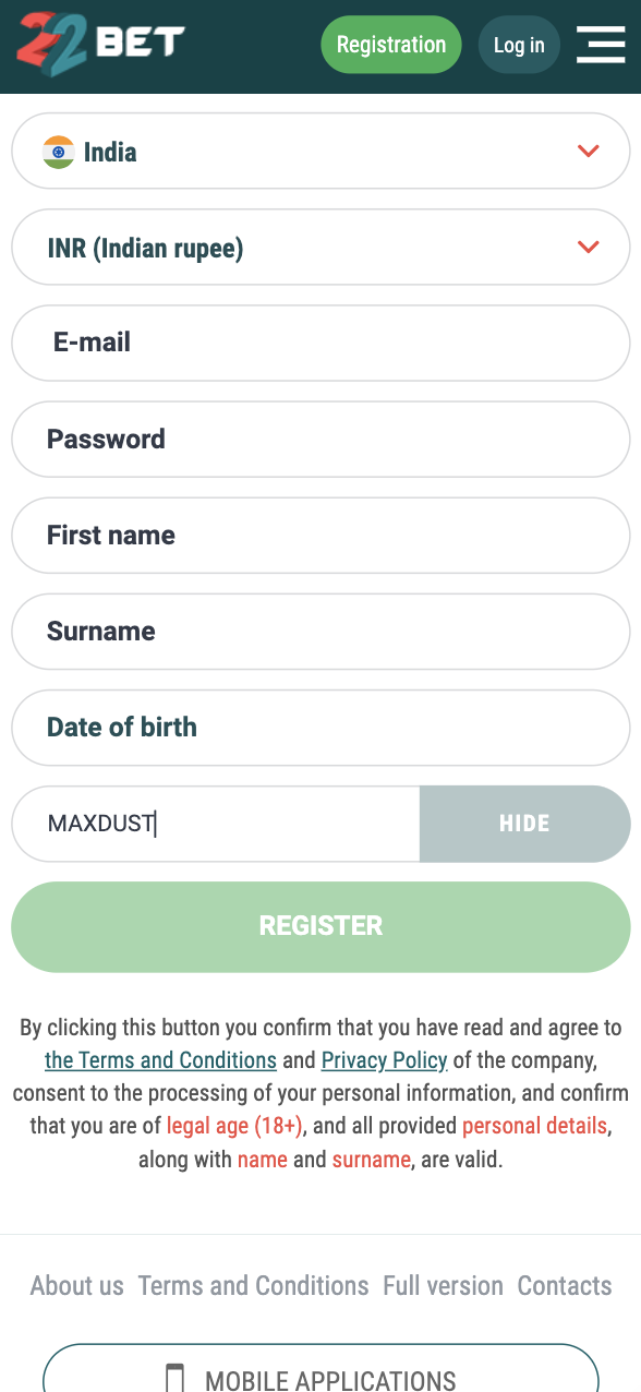 How to sign up and use our 22Bet bonus code for India.