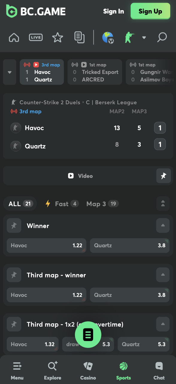 BC.GAME CS2 live betting odds