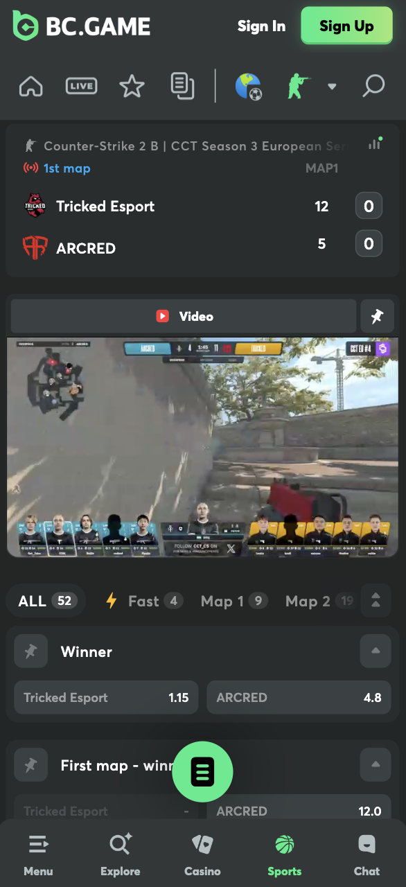 BC.GAME CS2 live streaming odds