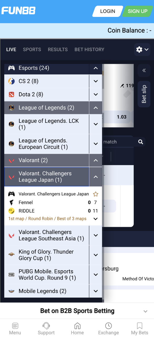 Fun88 India Esports Betting Options