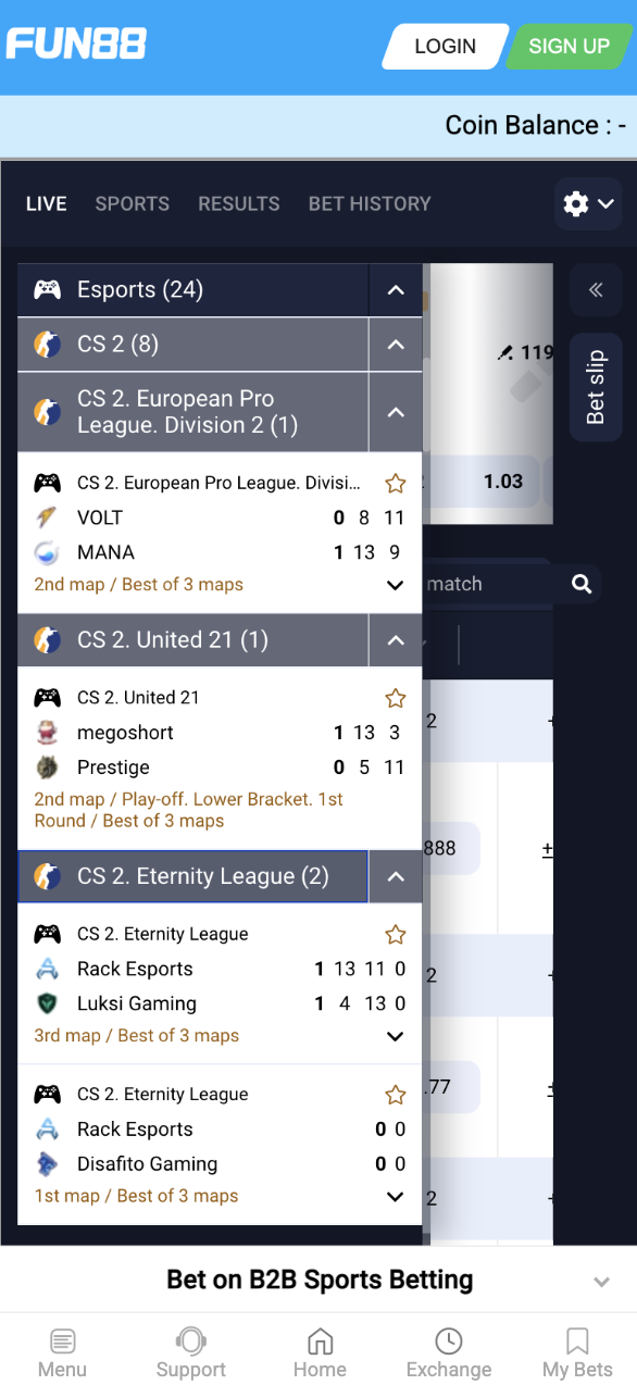 Fun88 India CS2 Betting Options