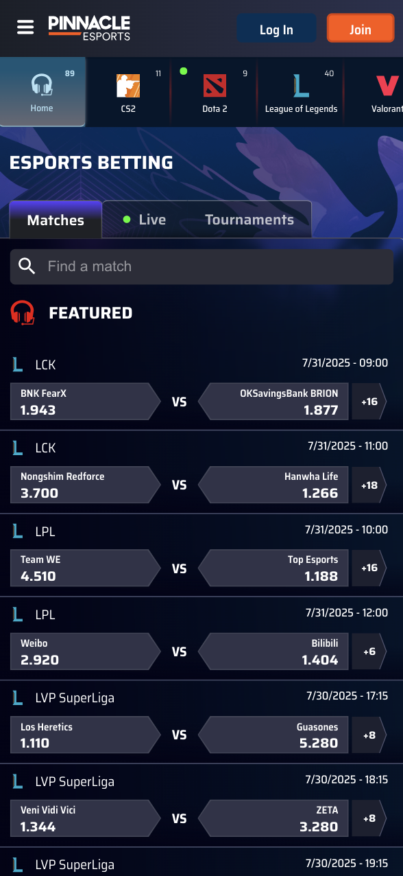Pinnacle sports esports betting