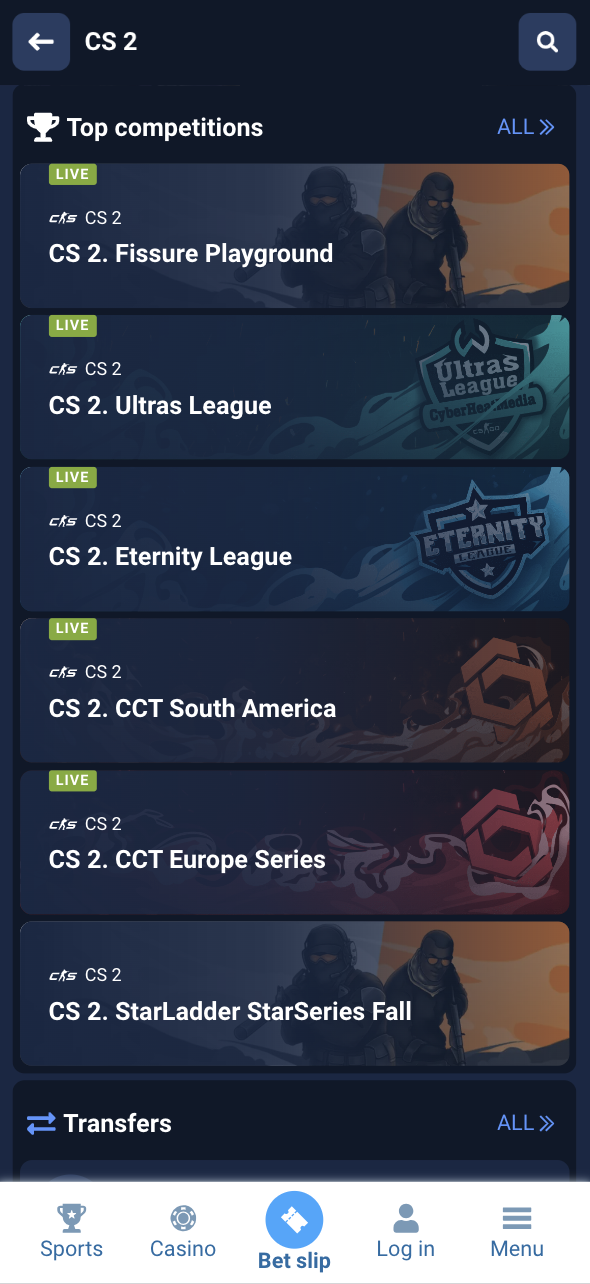 1xBet CS2 Betting Options