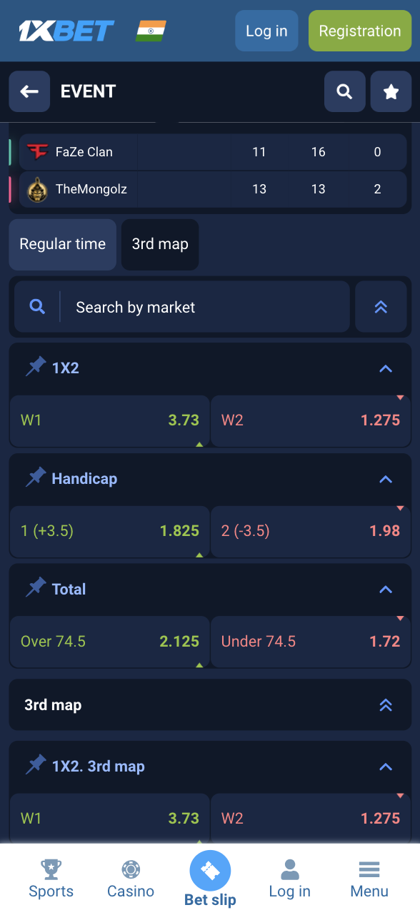 1xBet CS2 live betting odds