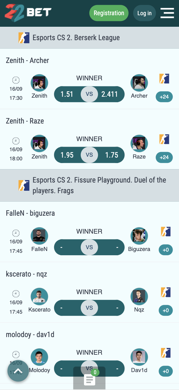 22Bet CS2 Betting Options