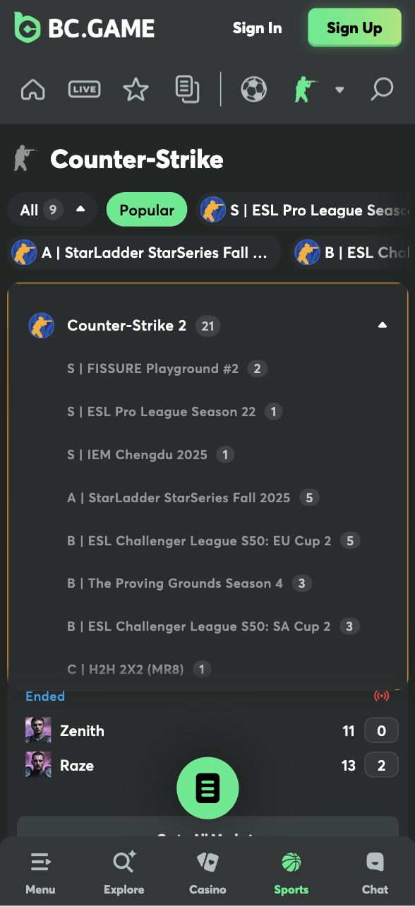 BC.GAME CS2 Betting Options