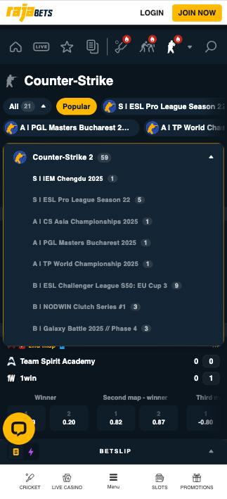 CS2 betting at Rajabets