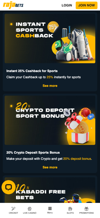 Rajabets promotions page