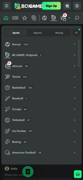 BC.GAME sports betting options