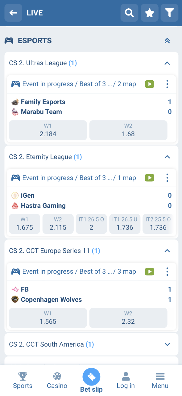 CS2 live betting at 1xBet