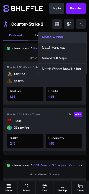 Shuffle CS2 betting options