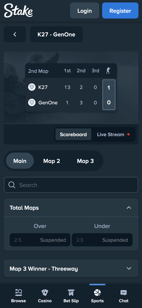 Stake India CS2 live betting odds