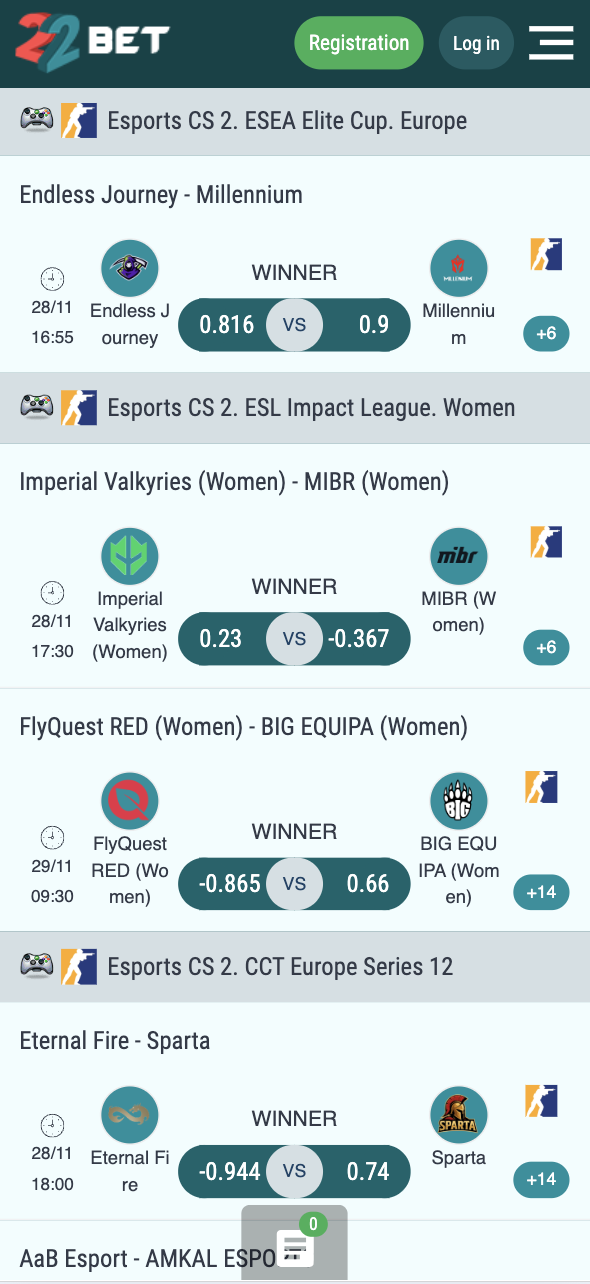 22Bet CS2 Betting Options