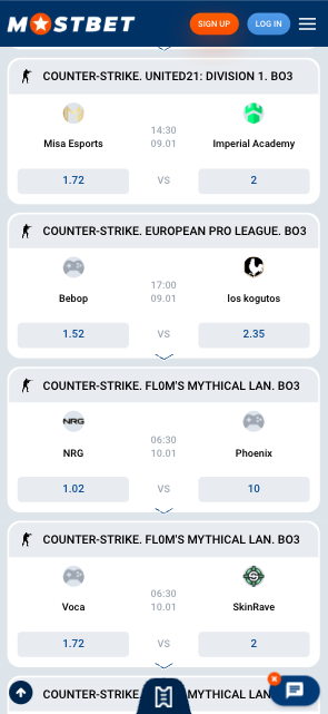Mostbet India CS2 betting odds