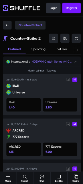 Shuffle CS2 betting options