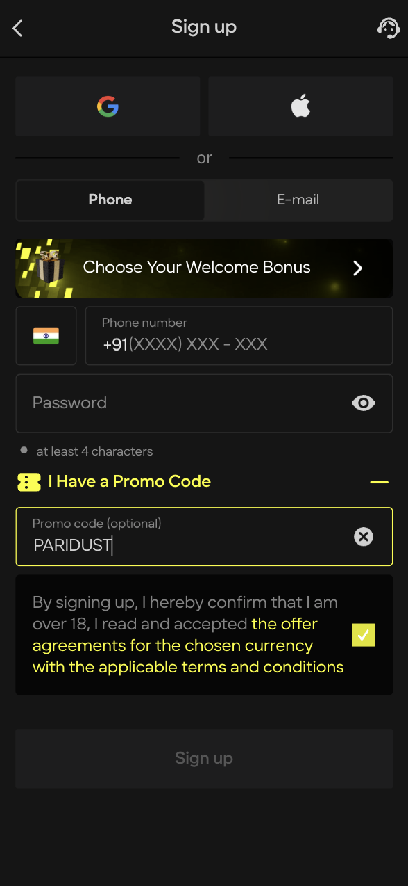 Activate Parimatch India Promo Code PARIDUST