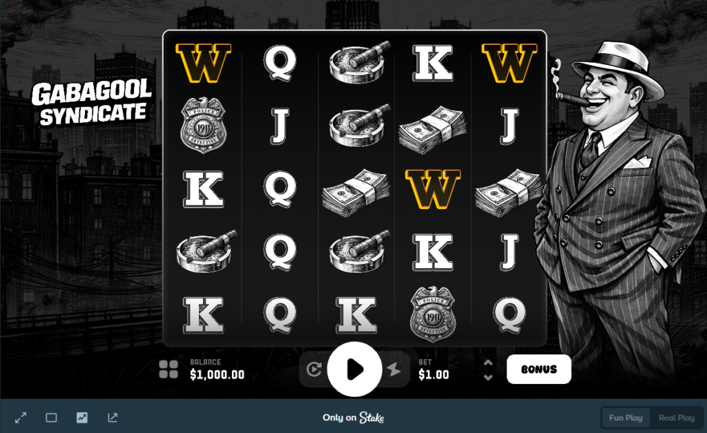 Screenshot of the Stake Originals casino game Gabagool Syndicate