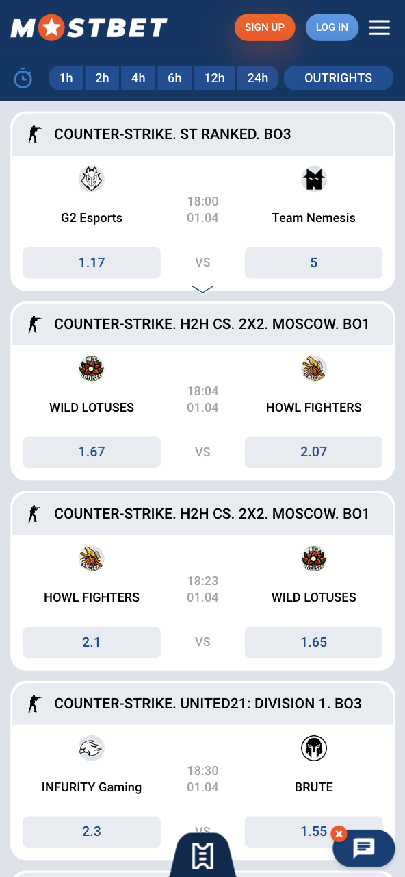 Mostbet CS2 betting odds coverage