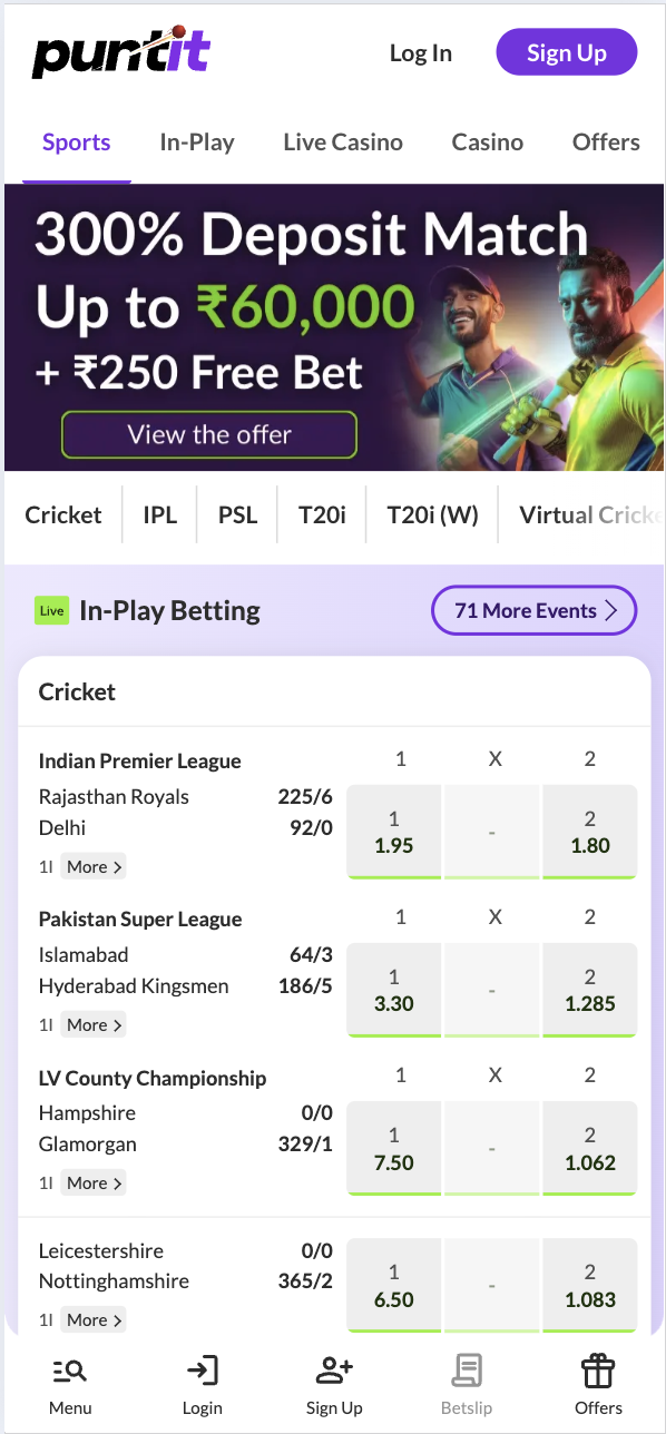Sports betting cricket odds Puntit India