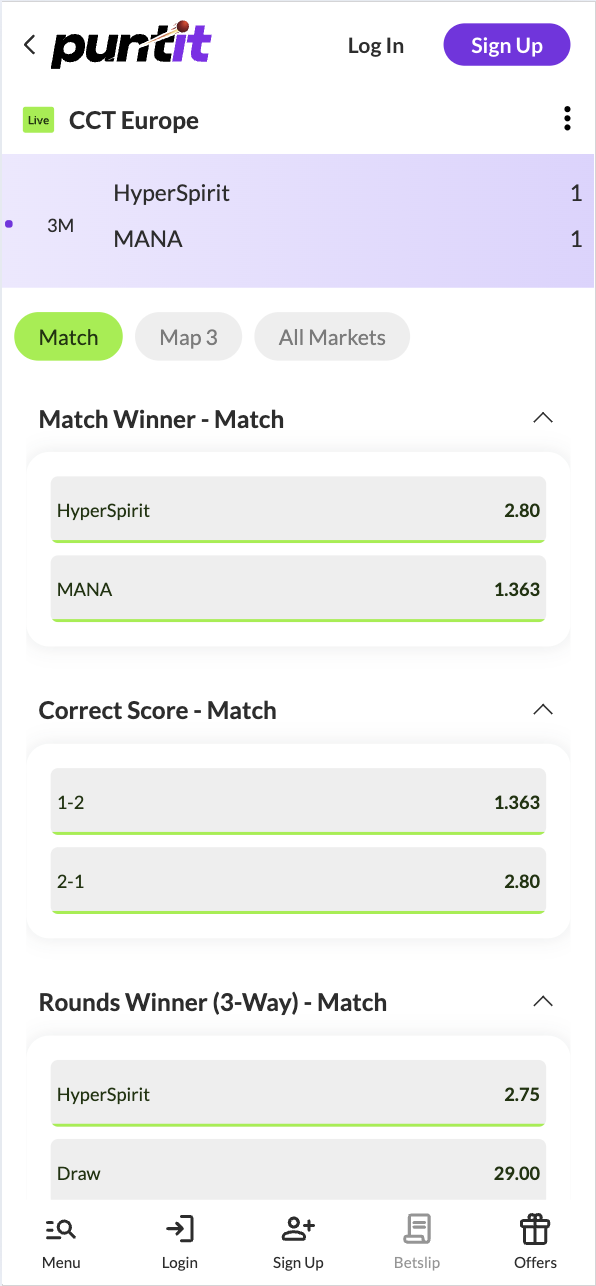 Puntit CS2 Live Betting Esports Odds