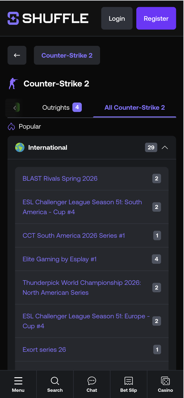 Shuffle CS2 betting esports odds