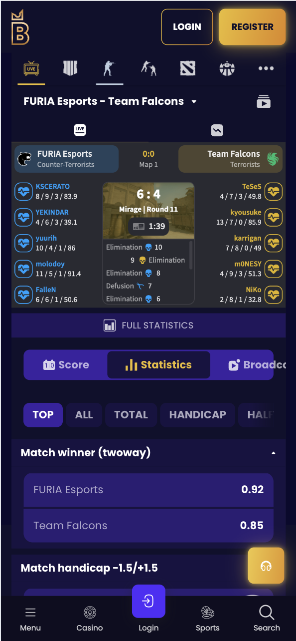 BiggerZ Live betting Esports In Play Live Odds