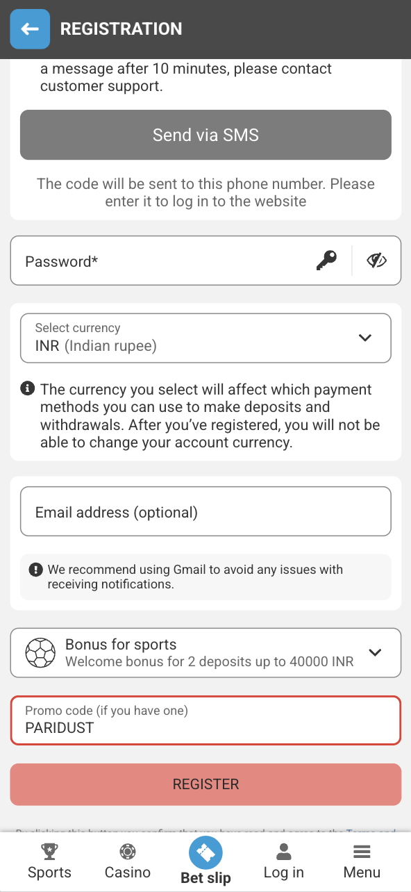 Megapari promo code PARIDUST