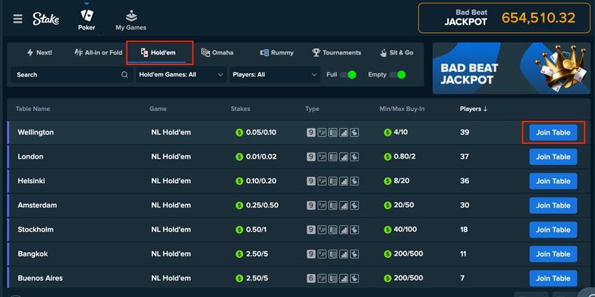 Poker Join Table Button