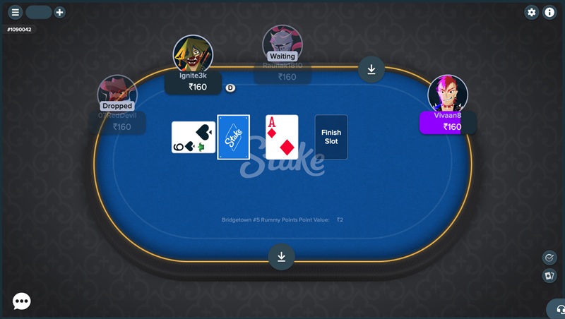 Stake Rummy Wait for Opponents Screenshot of a Stake Rummy Table with an ongoing game