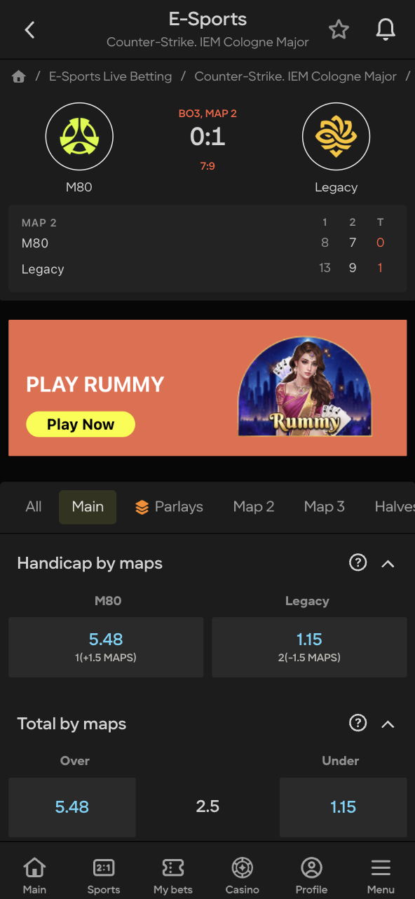 Parimatch CS2 Live Betting Esports gambling odds