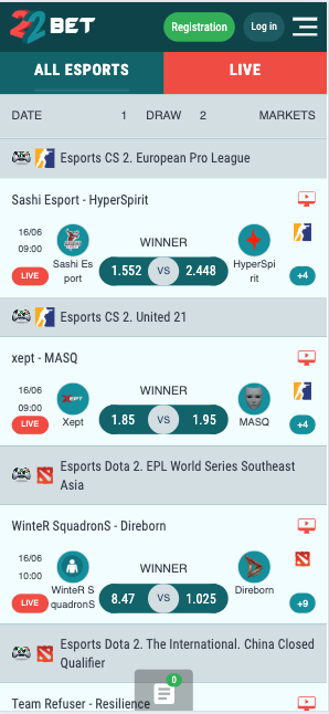 Live Betting 22Bet CS2 Esports OddsExample