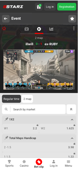 888Starz India CS2 live betting example esports odds