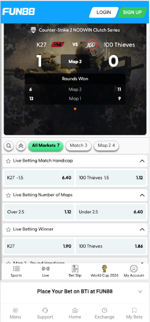 Fun88 live betting Esports Odds