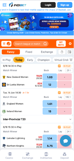 Indibet live betting cricket odds