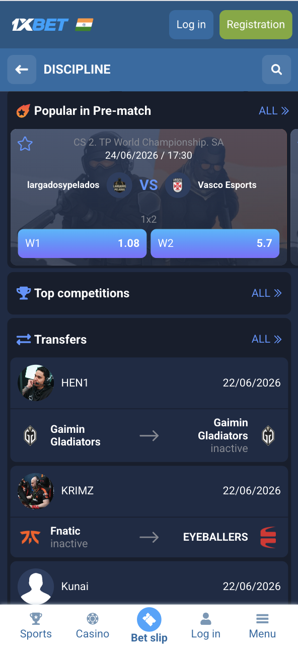 1xBet India CS2 esports CS2 betting