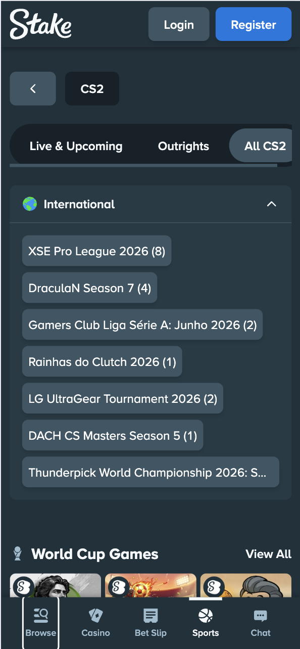 Stake India CS2 esports betting example