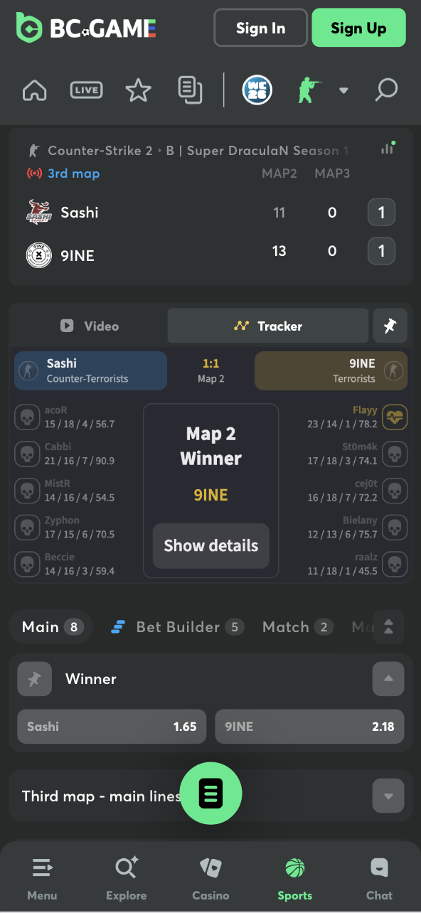BC.GAME CS2 live Betting Esports odds India