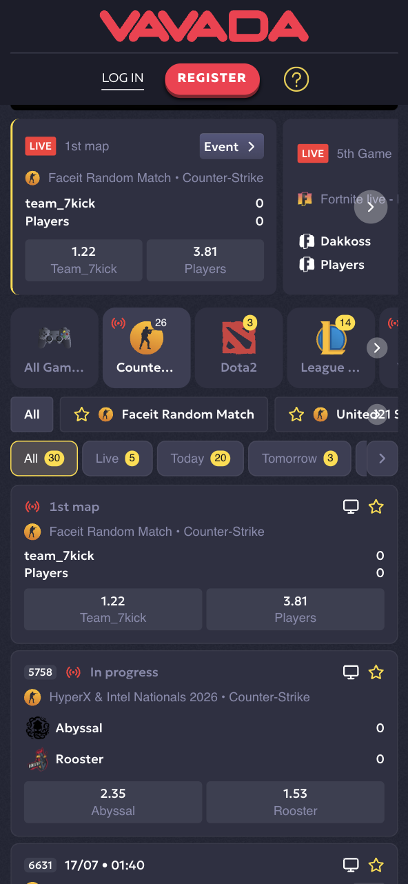 VAVADA CS2 Page Esports Odds Coverage Example