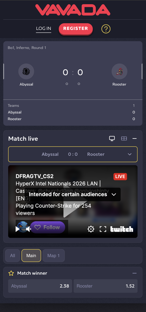 VAVADA CS2 Live Betting Example Live Streaming