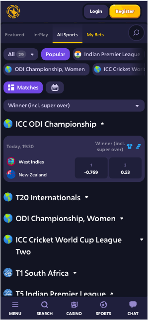 Cricket Betting Roobet Example